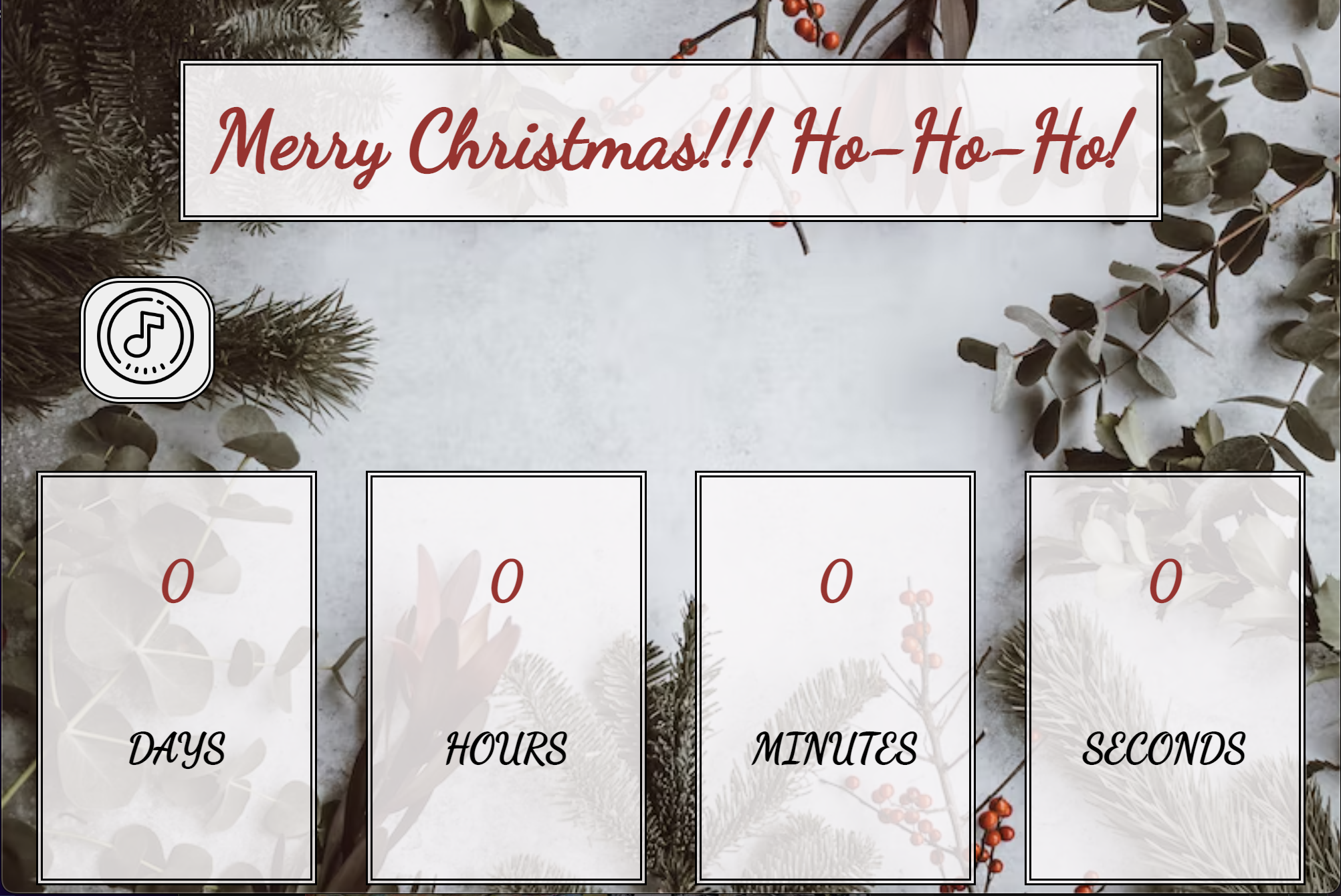 Screenshot of a Christmas countdown web application
