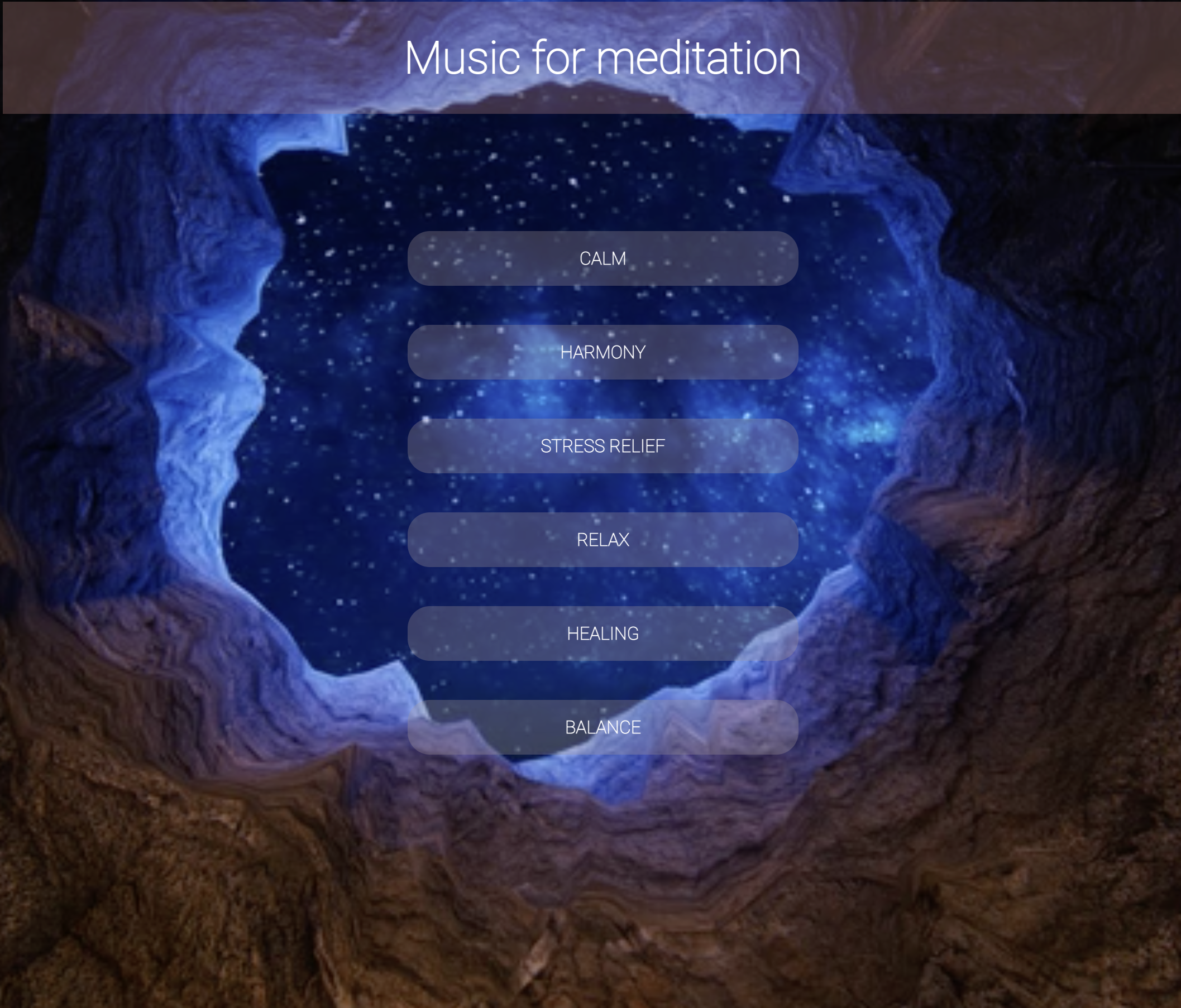 Screenshot of a meditation application with calming visuals