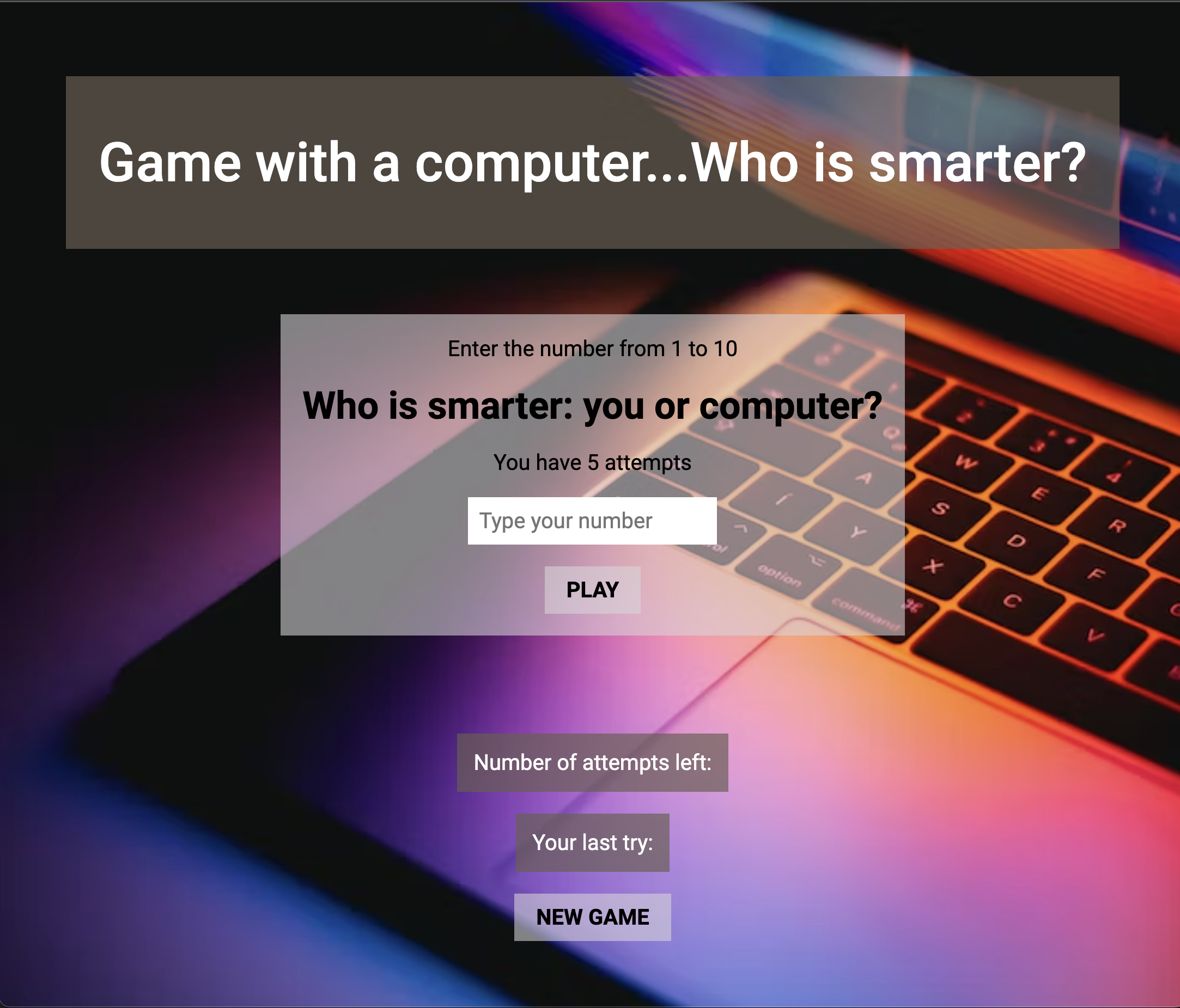 Screenshot of a simple game played against a computer opponent
