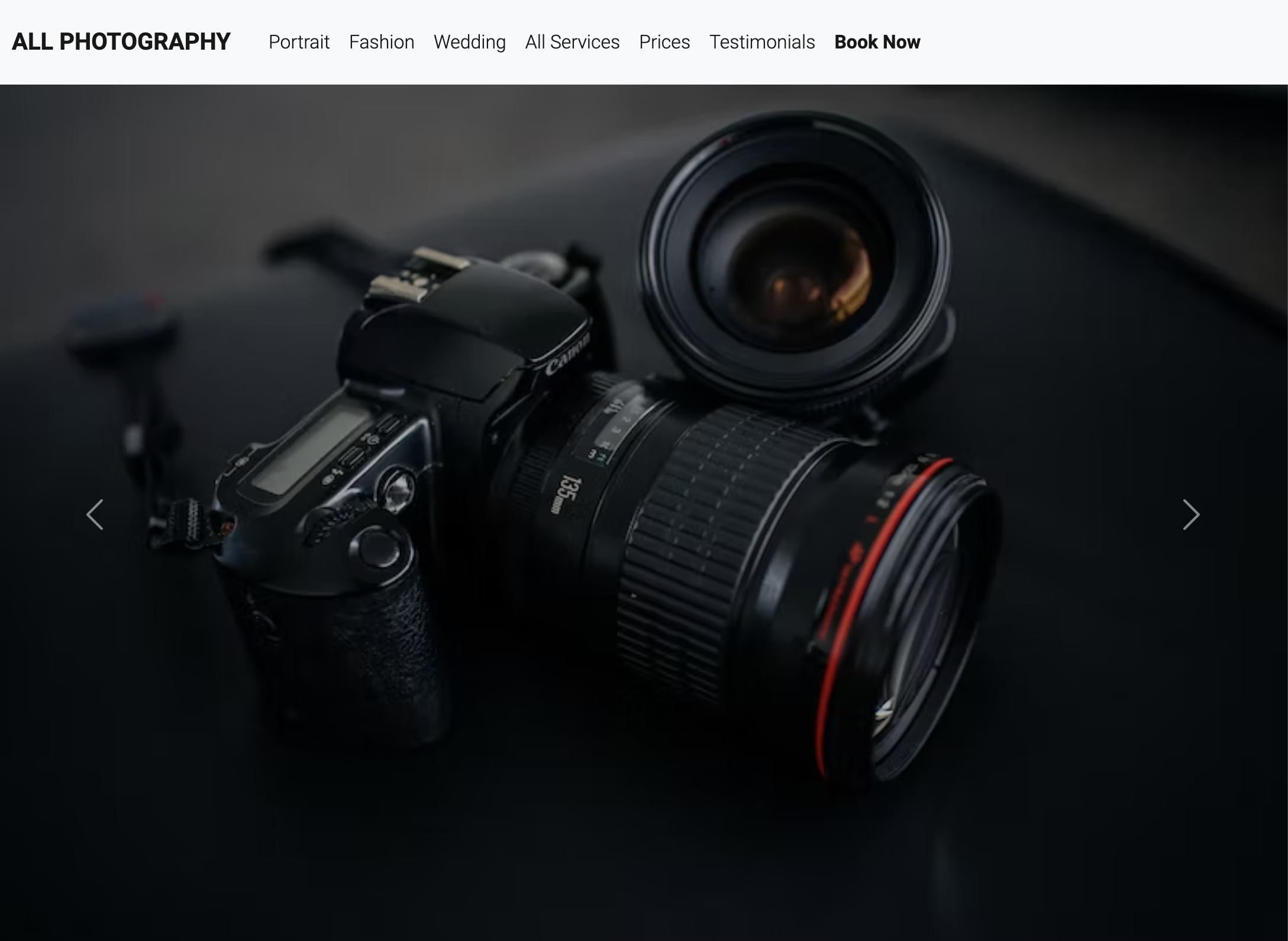 Screenshot of a photographer's portfolio website