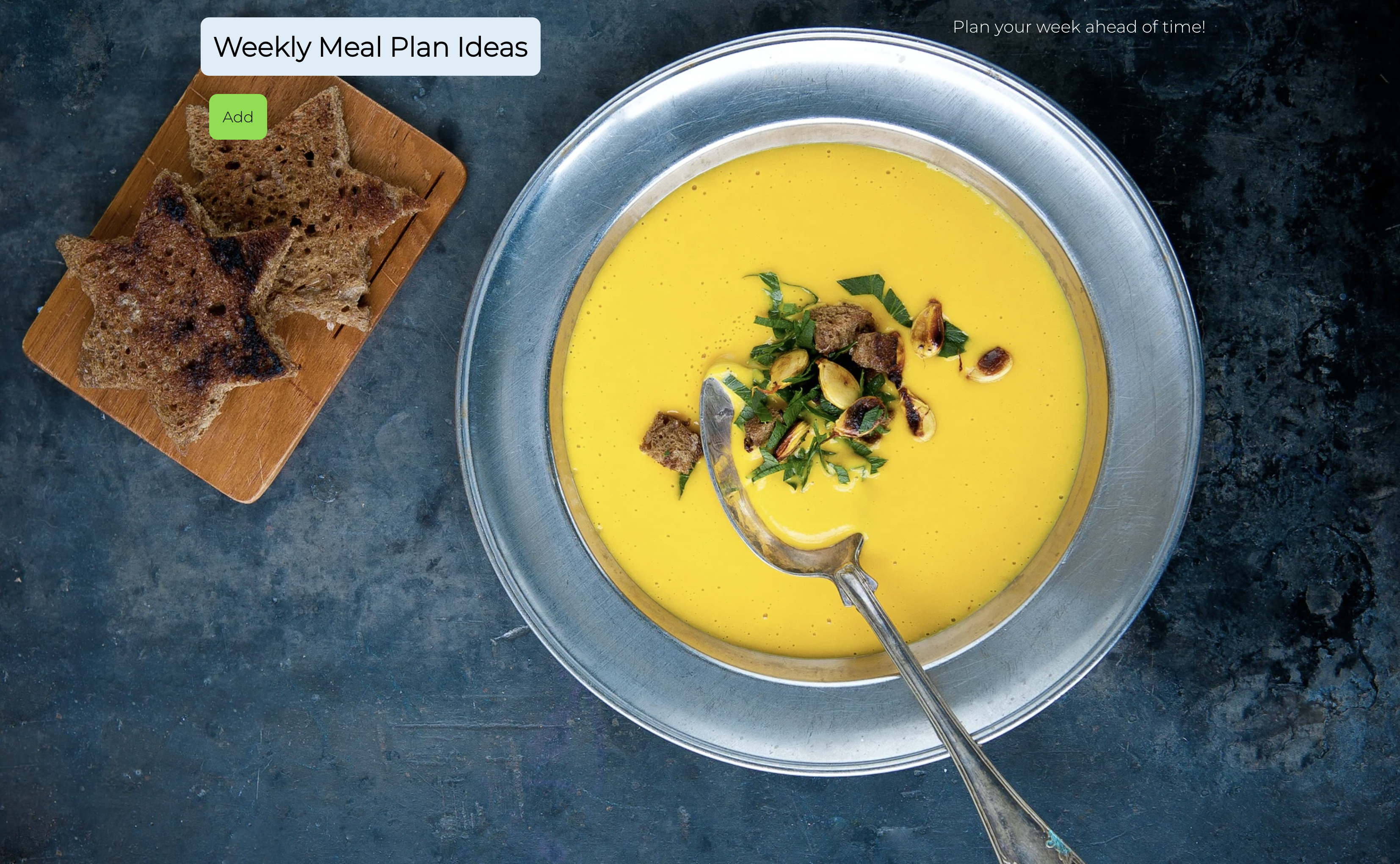 Screenshot of a weekly meal plan idea generator application
